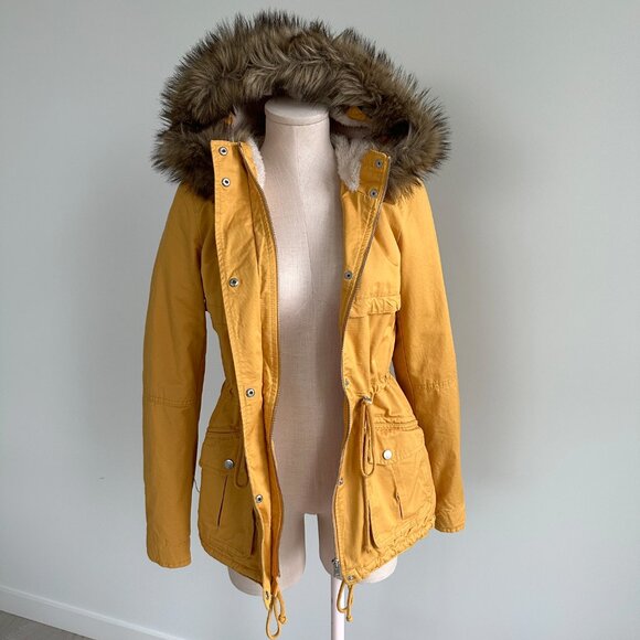 NEW Parka Jacket Yellow Womans Size 4 Teddy Bear Lined Drawstring Full Zip - Picture 5 of 12